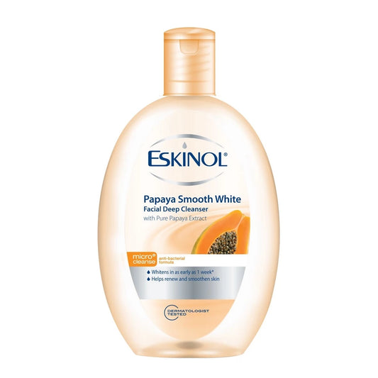 Bottle of Eskinol Papaya Smooth White Facial Deep Cleanser with Pure Papaya Extract for natural whitening.