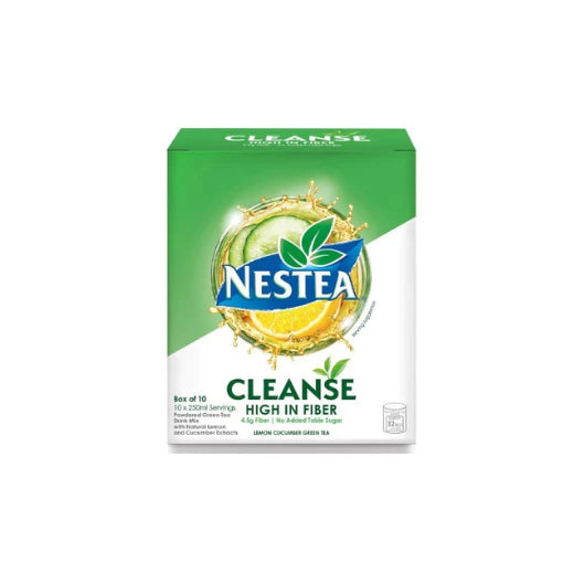 box of Nestea Cleanse Lemon Cucumber flavor featuring 4.5 grams of fiber for digestive health.